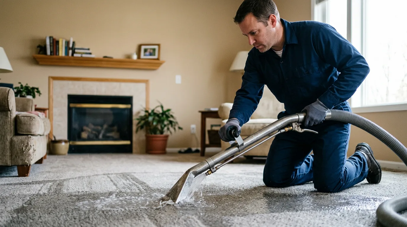 Water damage restoration technician working near Lineville, IA